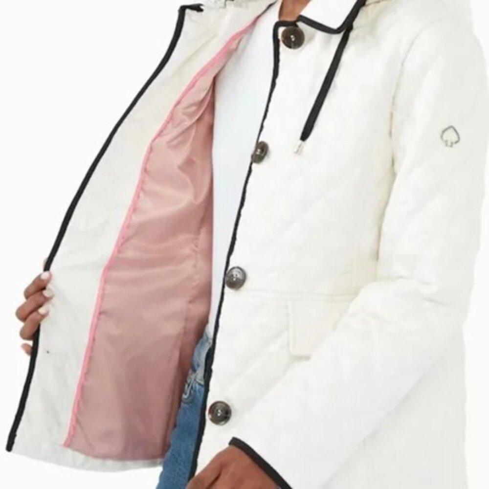 Kate Spade New York Quilted Jacket Women's Large White with Hood Quiet Luxury - Picture 6 of 13